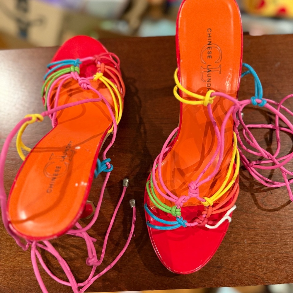 Chinese Laundry Red and Pink Strappy Heels